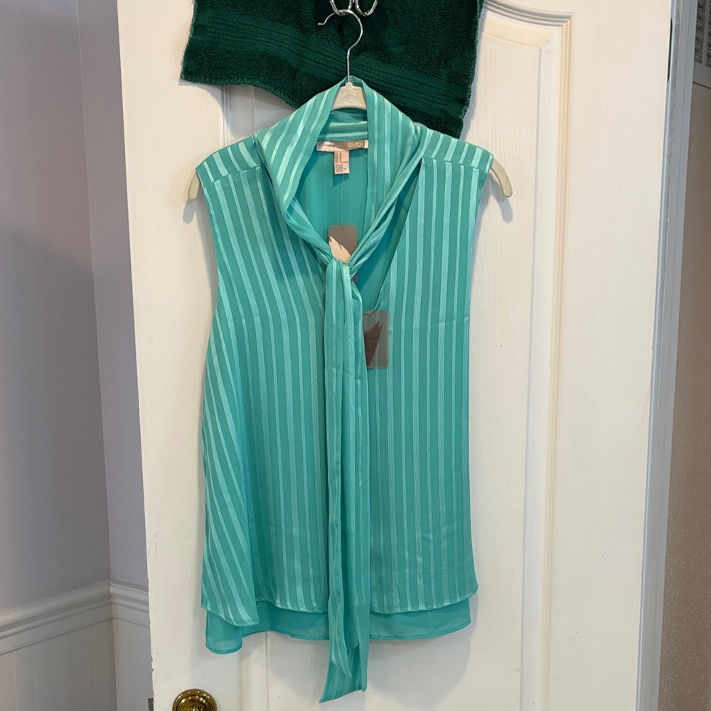 NWT Forever 21 Aqua Striped Sleeveless Blouse